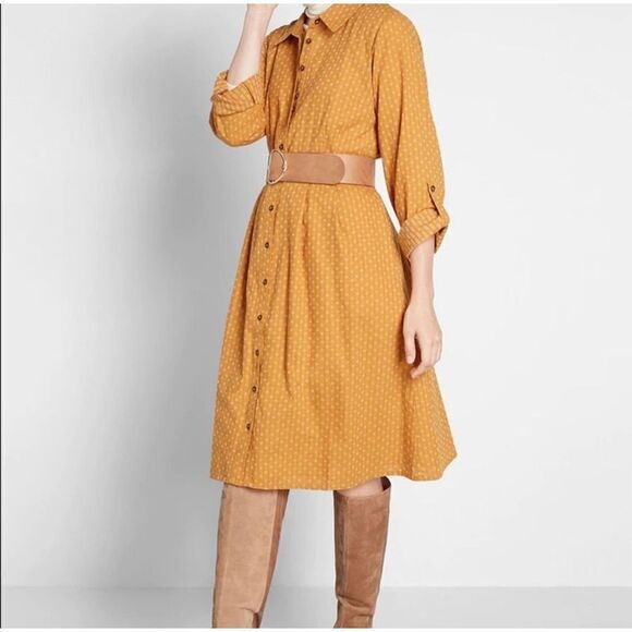 Modcloth Dresses & Skirts - ❌SOLD❌ Modcloth Broadcast Coordinator Shirt Dress Mustard Yellow Fall Style